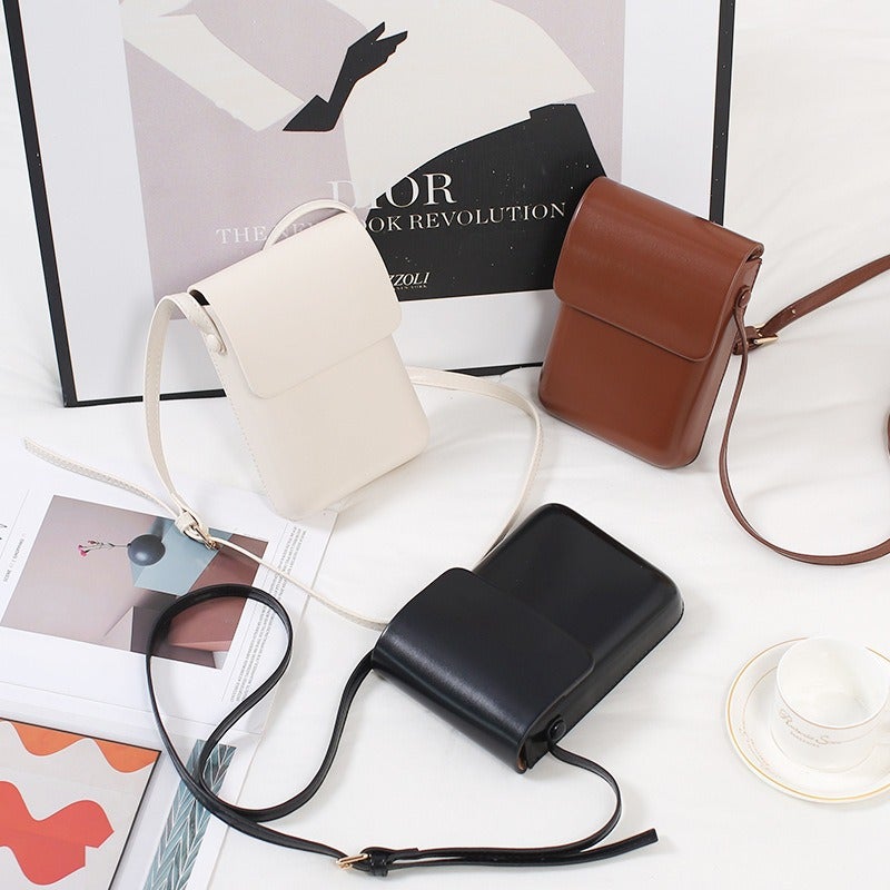All-Match Vertical Mini Crossbody Mobile Phone Bag Women'S Ins Niche Solid Color Small Square Bag Retro Texturized Crossbody Bag - Image 2