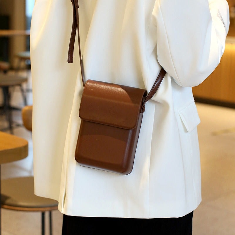 All-Match Vertical Mini Crossbody Mobile Phone Bag Women'S Ins Niche Solid Color Small Square Bag Retro Texturized Crossbody Bag - Image 3
