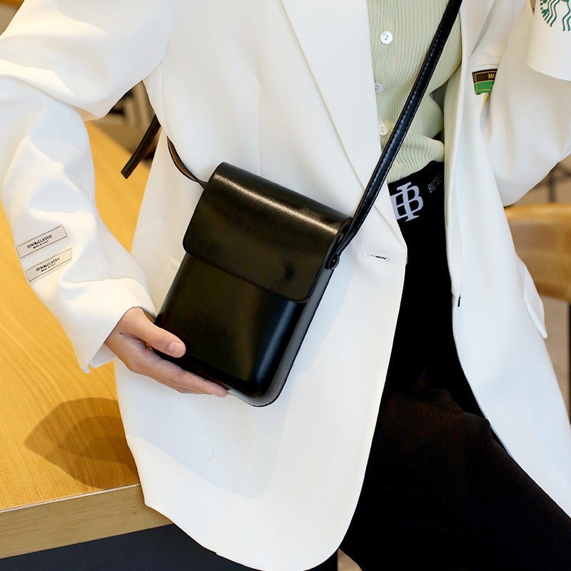 All-Match Vertical Mini Crossbody Mobile Phone Bag Women'S Ins Niche Solid Color Small Square Bag Retro Texturized Crossbody Bag - Image 4