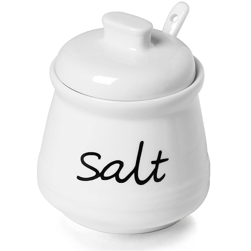 ONTUBE ONTUBE Ceramic Salt Bowl with Lid and Spoon 12oz White 