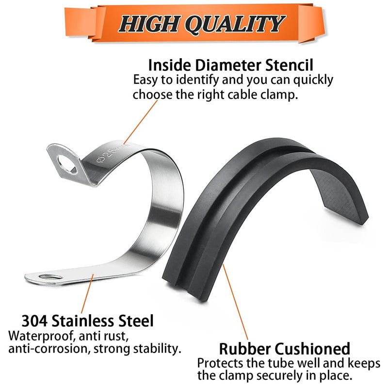 Camtek 52PCS Cable Clamps Assortment Kit, Camtek Stainless Steel Rubber Cushion Pipe Clamps Hose Clamps Metal Clamp Fuel Line Hose Water Pipe Air Tubing Clamps - 6 Sizes 1/4'' 5/16'' 3/8'' 1/2'' 5/8'' 3/4'' - Image 3