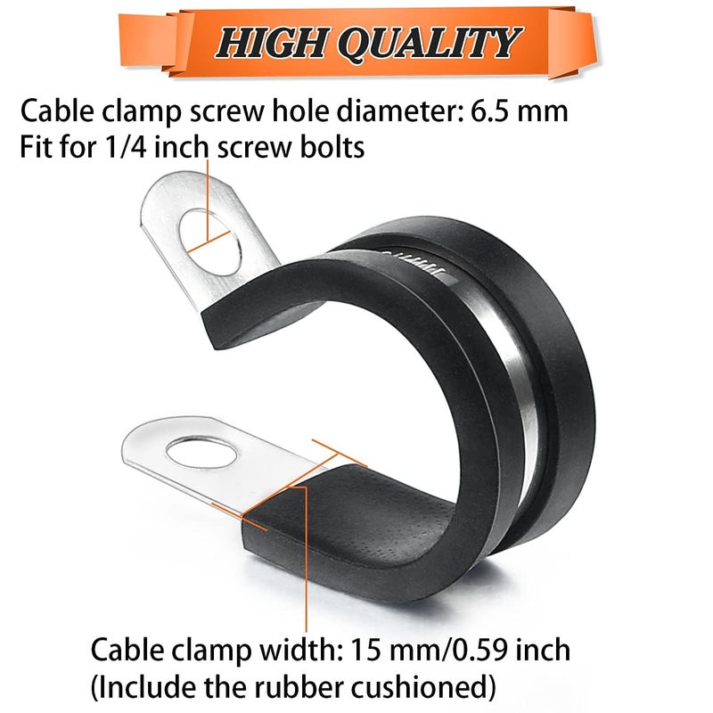 Camtek 52PCS Cable Clamps Assortment Kit, Camtek Stainless Steel Rubber Cushion Pipe Clamps Hose Clamps Metal Clamp Fuel Line Hose Water Pipe Air Tubing Clamps - 6 Sizes 1/4'' 5/16'' 3/8'' 1/2'' 5/8'' 3/4'' - Image 5