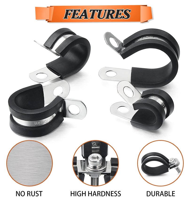 Camtek 52PCS Cable Clamps Assortment Kit, Camtek Stainless Steel Rubber Cushion Pipe Clamps Hose Clamps Metal Clamp Fuel Line Hose Water Pipe Air Tubing Clamps - 6 Sizes 1/4'' 5/16'' 3/8'' 1/2'' 5/8'' 3/4'' - Image 4