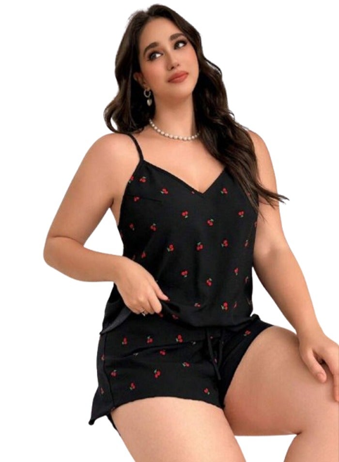 طقم بيجامة شورت مطبوع كريز - مقاس خاص - لون أسود - Image 4