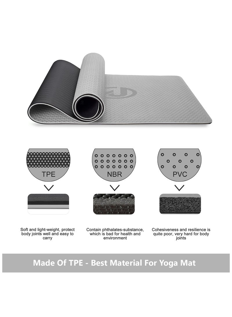 RIGID FITNESS Thick Yoga Mat - Knees Supportive Double Colors Mat for Fitness, Home & Gym Exercise Fitness Mat - Non-Slip Yoga Gym Mat with Carrying Bag - 183*66cm (4mm Thick) Grey/Black - Image 3