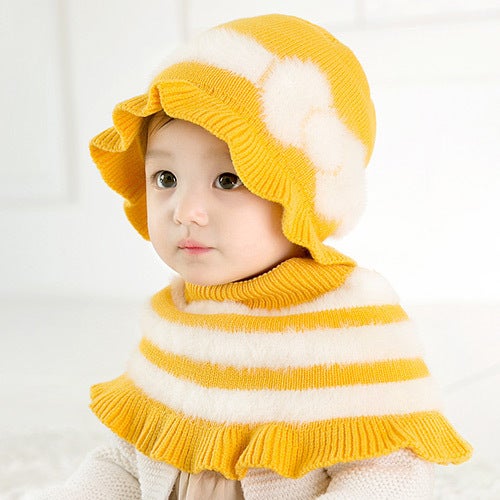 Plush Baby Knit Hat and Scarf Set 5597 yellow two-piece set 