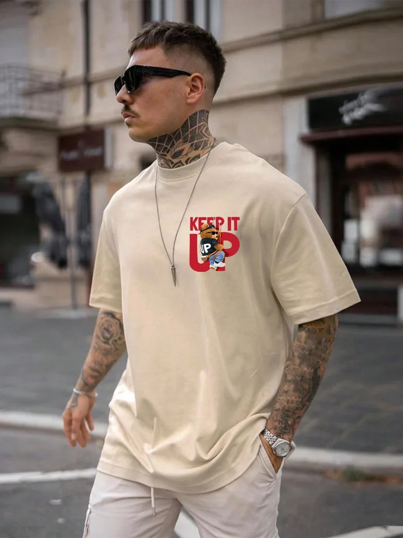 DogFish Printed Oversize Beige Men's T-Shirt