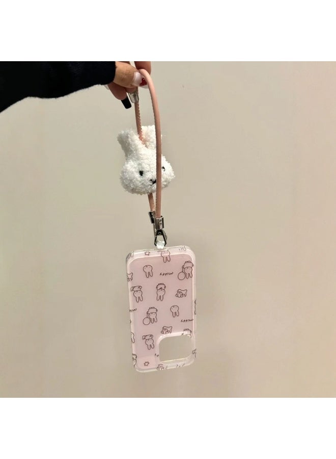 NIBEMINENT Miffy Rabbit Protective TPU Case Cover For iPhone 15 Pro, Pink Balloon Minnie With Wristband