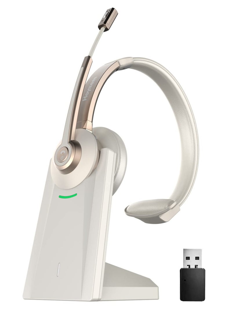 spa luxetique Bluetooth Headset, Wireless Headphones with Microphone Noise Canceling & USB Dongle, V5.0 Trucker Bluetooth Headset with Mic Mute & Charge Dock for PC/Laptop/Phone/Meeting/CallCenter/Office Gold  - Image 1