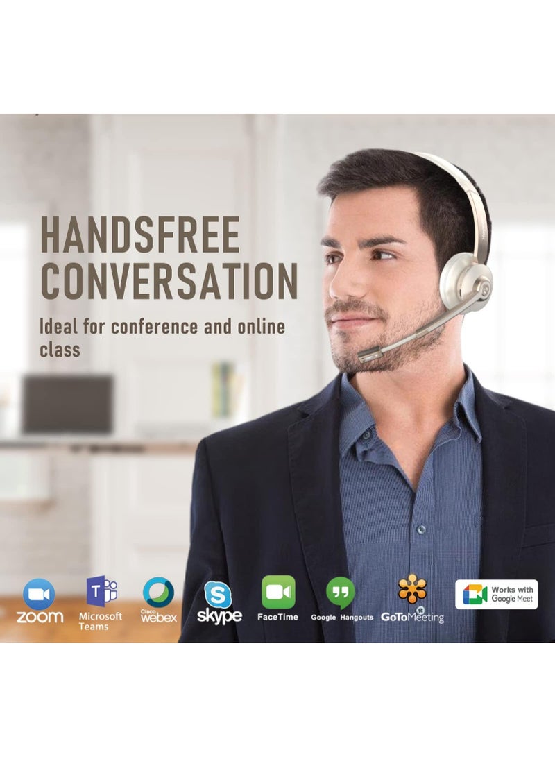 spa luxetique Bluetooth Headset, Wireless Headphones with Microphone Noise Canceling & USB Dongle, V5.0 Trucker Bluetooth Headset with Mic Mute & Charge Dock for PC/Laptop/Phone/Meeting/CallCenter/Office Gold  - Image 2