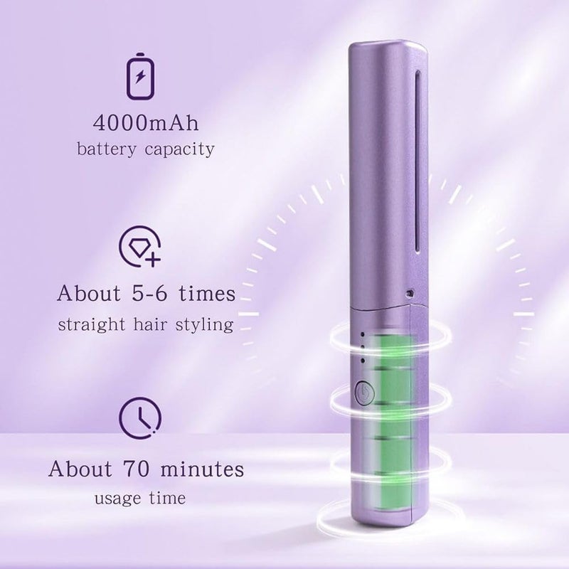 كلاراكو مكواة فرد شعر صغيرة قابلة لإعادة الشحن، مشط تصفيف شعر صغير قابل لإعادة الشحن، مكواة فرد شعر محمولة صغيرة لاسلكية قابلة لإعادة الشحن عبر USB (أخضر) - Image 3