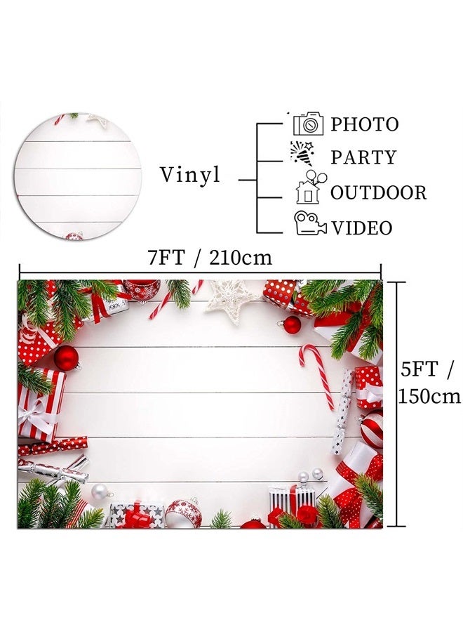 Fanghui Merry Christmas Theme White Wooden Board Photography Backdrops for Winter Holiday Party Vinyl 7x5ft Xmas Bells Decorations Gift Bokeh Photo Background Children Photo Booths Cake Table Banner