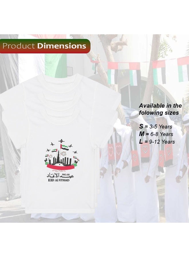 المنزل الذكي هوم سمارت قميص أبيض بنمط علم اليوم الوطني مع قبعة للأطفال احتفل باليوم الوطني لدولة الإمارات العربية المتحدة بأناقة الزي الوطني لدولة الإمارات العربية المتحدة للمناسبات الوطنية الاحتفالية - Image 3