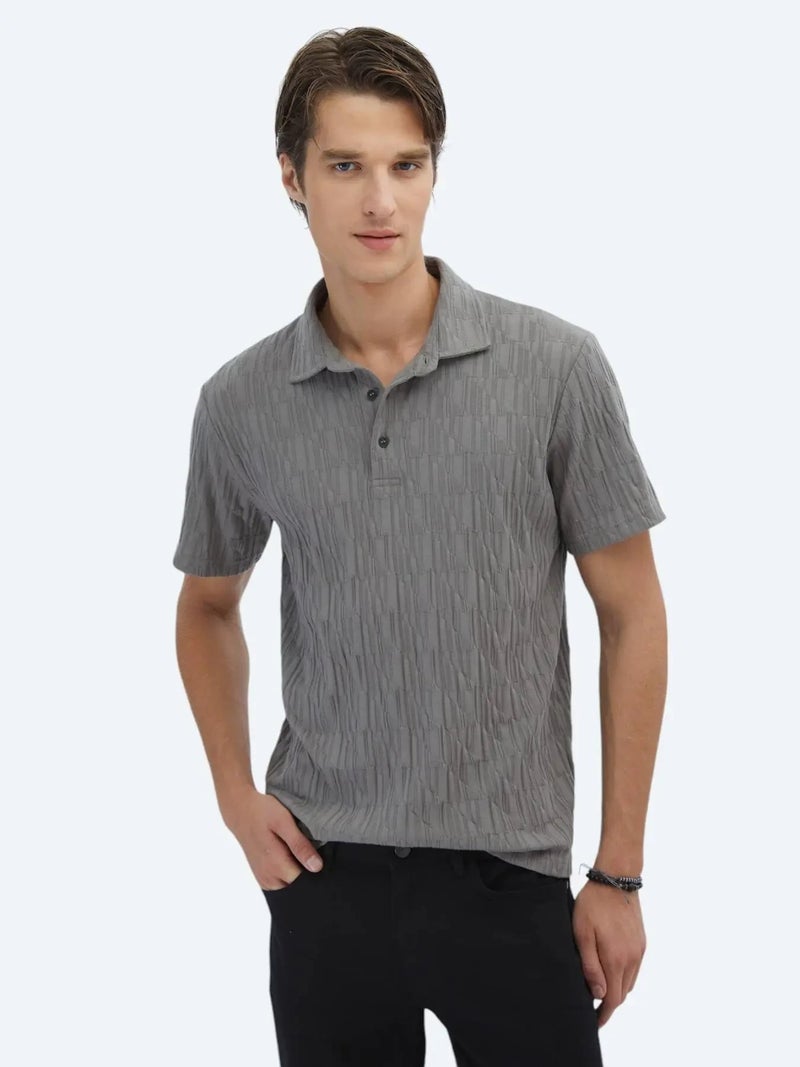 Kip Hard Coal Patterned Polo Neck 100% Cotton T-Shirt - Image 1