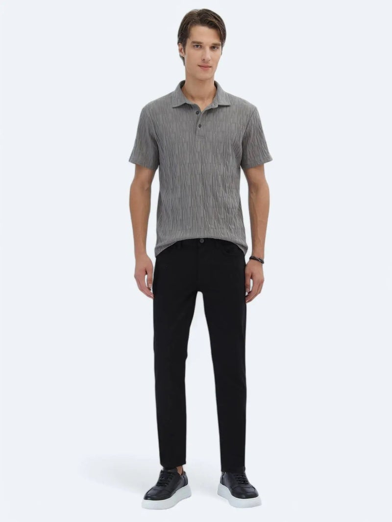 Kip Hard Coal Patterned Polo Neck 100% Cotton T-Shirt - Image 2