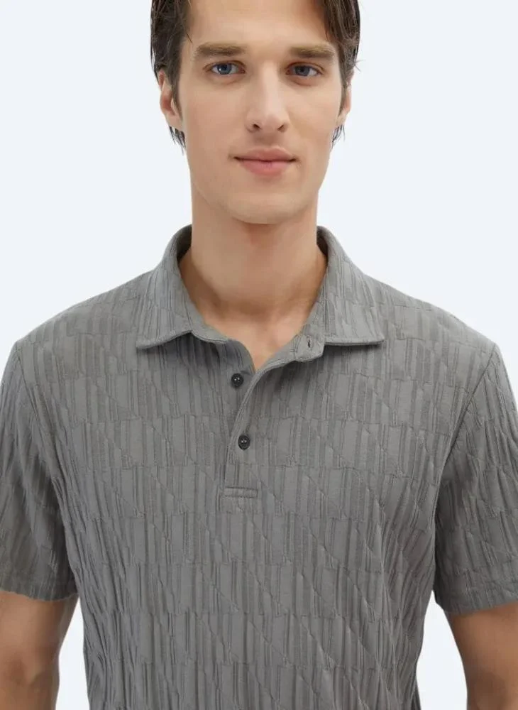 Kip Hard Coal Patterned Polo Neck 100% Cotton T-Shirt