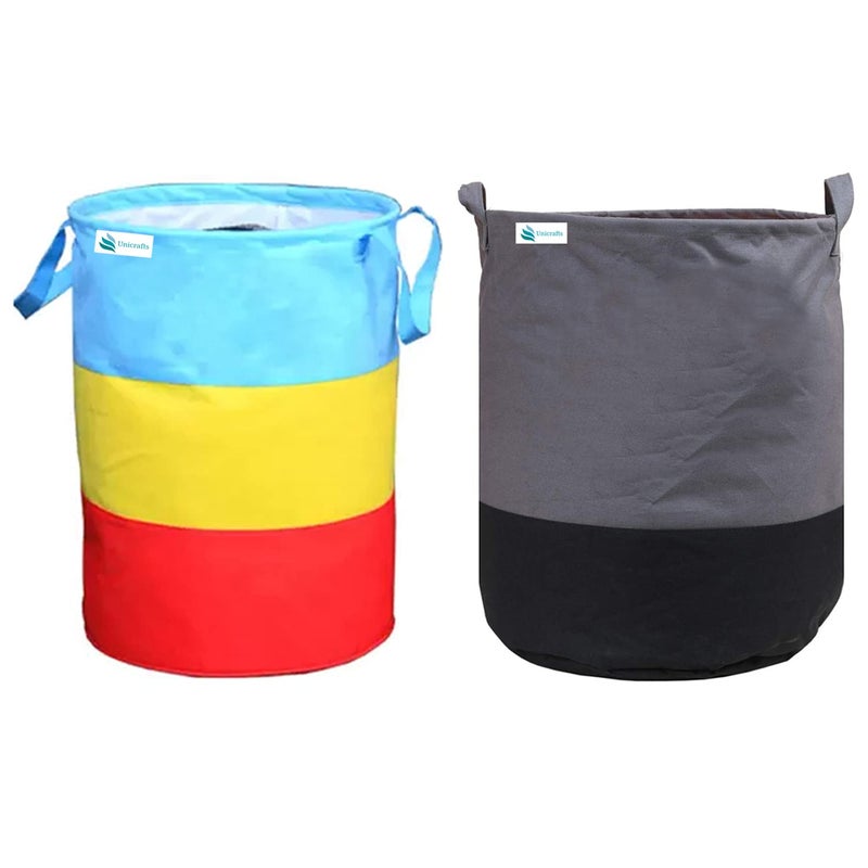 Unicrafts Laundry Bag 45 L Durable and Collapsible Laundry storage Bag with Handles Clothes Toys Storage Foldable Laundry Bag for Dirty Clothes Combo Pack of 2 Pc Multicolor GreyBlack 11 - Image 1