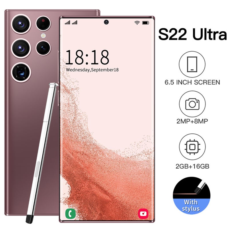 Generic (Unbranded) هاتف ذكي S22ultra بشاشة 6.5 بوصة HD MTK6580P رباعي النواة 2GB RAM 16GB ROM مع التعرف على الوجه أندرويد 8.1 بلون برونزي قابس أمريكي - Image 3