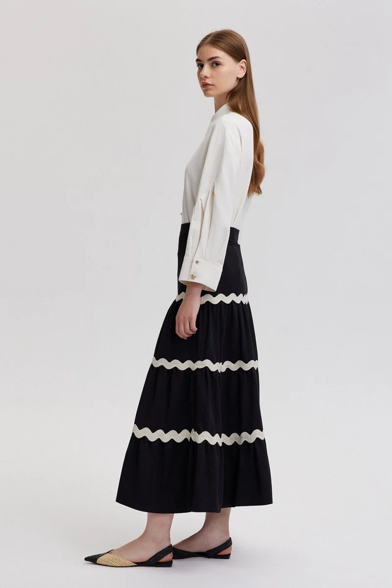 Touche Stripe Detailed Flounce Skirt