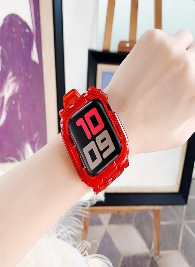 Tomcrazy Transparent Integrated Watch Bands Case for Apple Watch Series 9 8 7 6 SE 5 4, iWatch 45mm 41mm 44mm 40mm Clear Updated Large Wrists Watch Strap Bumper (Crystal Red, 45mm/44mm/42mm) - Image 3