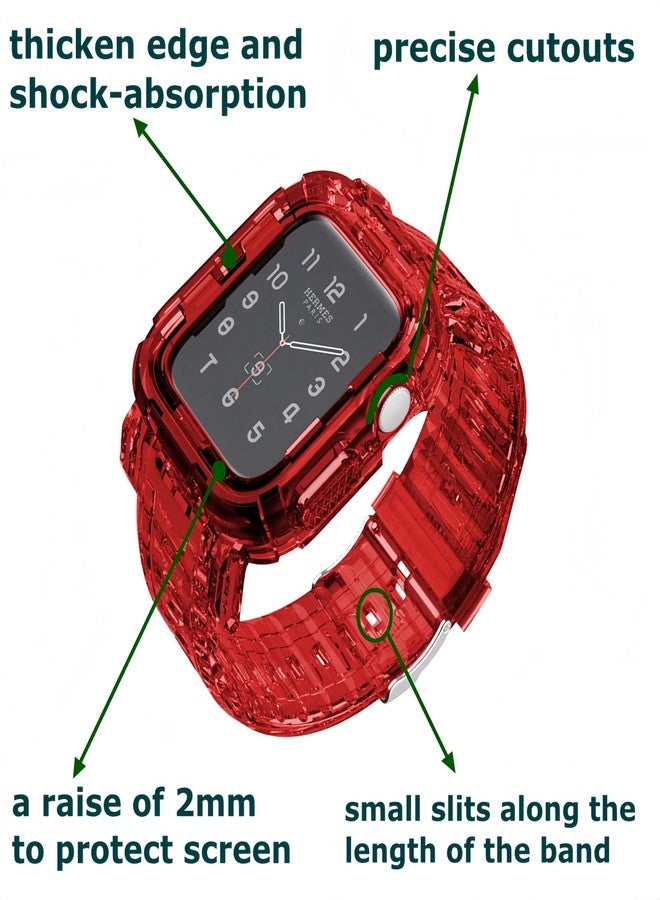 Tomcrazy Transparent Integrated Watch Bands Case for Apple Watch Series 9 8 7 6 SE 5 4, iWatch 45mm 41mm 44mm 40mm Clear Updated Large Wrists Watch Strap Bumper (Crystal Red, 45mm/44mm/42mm) - Image 4