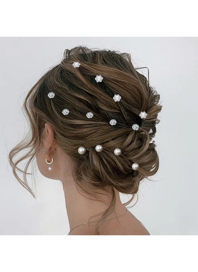 LAPOHI - 60 Pcs 3 Shapes Gems Rhinestone Twister Hair Studs Set Diamond Spiral Pearl Flower Jewels Hair Pins Sticks For Wedding Bridal Prom Party And Special Occasion (Diamond&Pearl&Flower) - Image 1