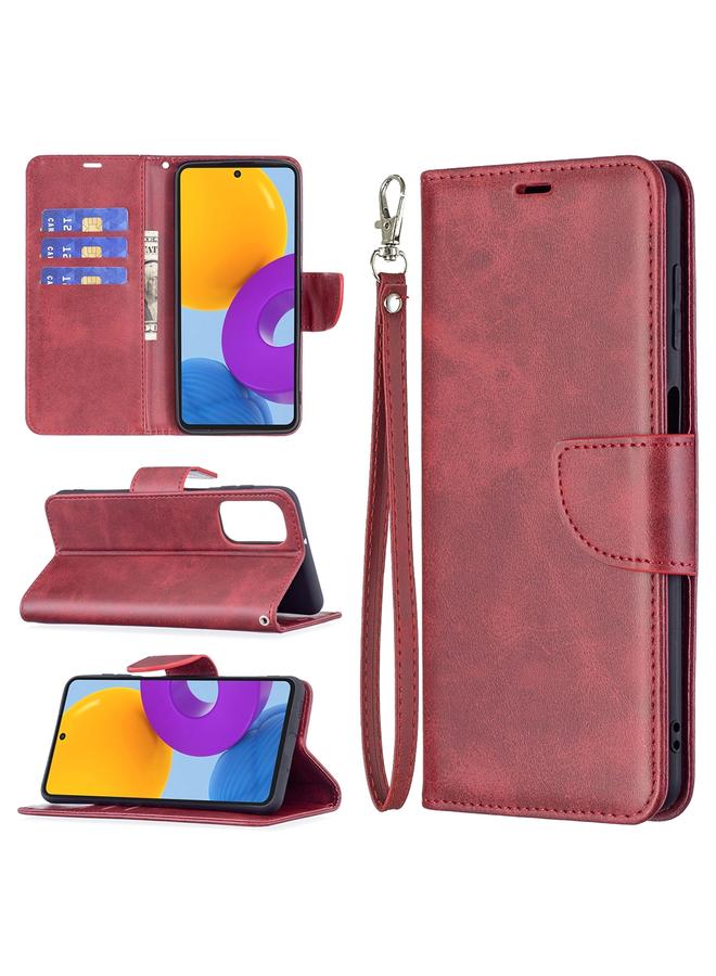 اس-توب جراب لهاتف Samsung Galaxy M52 5G بتصميم كلاسيكي من جلد الحمل، بلون نقي، مع حامل وفتحات للبطاقات ومحفظة وحبل تعليق - Image 1