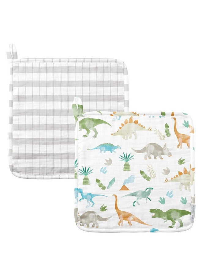 Stephen Joseph, Baby and Toddler Washcloths, Muslin Washcloth, 10"x10" inches - Dino Set of 2