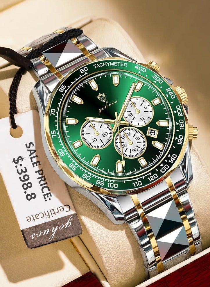 GOHUOS Men's Watch, Stainless Steel Analog Waterproof Quartz Luxury Business Fashion Wrist Watch - 44.5mm - Image 1