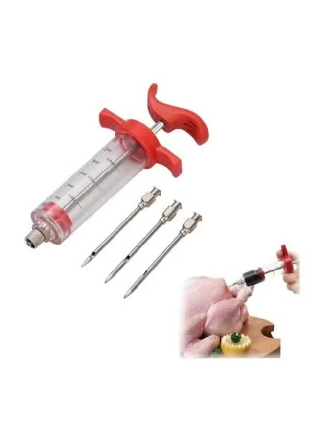 Meat Injector, Marinade Injector, Food Syringe, Meat Syringe for Beef Steak BBQ, 30 Milliliter, with 3 Needle (Red) - Image 1