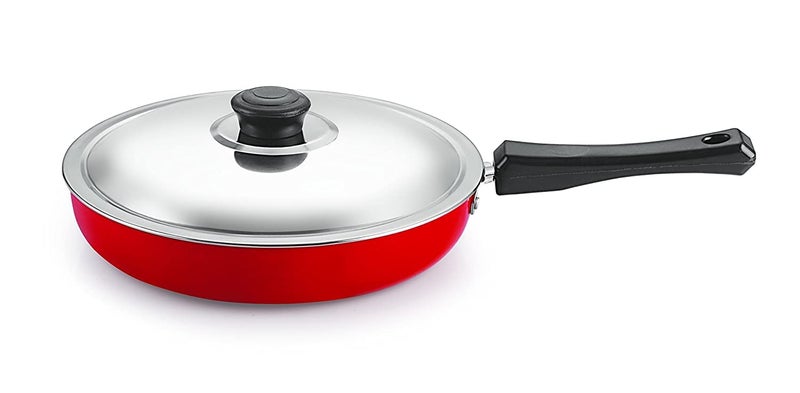 NIRLON Aluminium Non Stick Gas Friendly Frying Pan with Stainless Steel Lid-28cm, 3.2 Litre (Red) - Image 1
