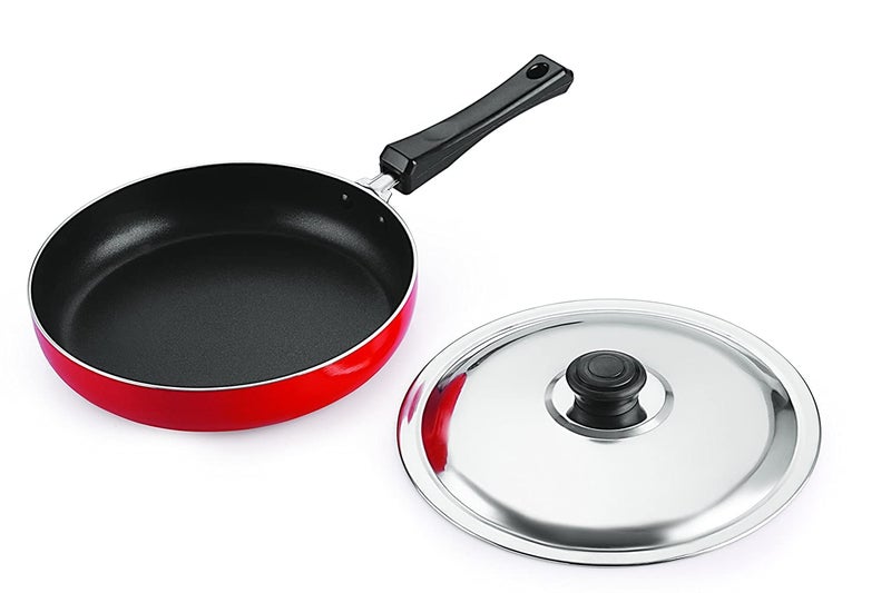NIRLON Aluminium Non Stick Gas Friendly Frying Pan with Stainless Steel Lid-28cm, 3.2 Litre (Red) - Image 3
