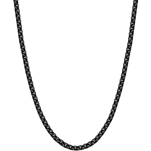 Fiusem Black Chain for Men, 3mm Stainless Steel Necklace for Men and Women, Box Chain 24 Inches - Image 1