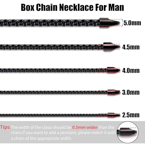 Fiusem Black Chain for Men, 3mm Stainless Steel Necklace for Men and Women, Box Chain 24 Inches - Image 5