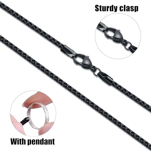 Fiusem Black Chain for Men, 3mm Stainless Steel Necklace for Men and Women, Box Chain 24 Inches - Image 4