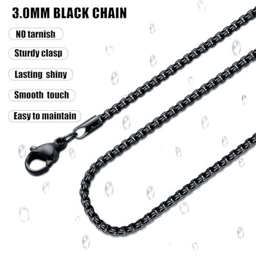 Fiusem Black Chain for Men, 3mm Stainless Steel Necklace for Men and Women, Box Chain 24 Inches - Image 3