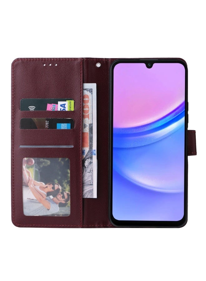 عام غطاء محفظة لسامسونج جالكسي A36 5G - 3 فتحات لبطاقات وفتحة نقدية مع حامل مدمج، تصميم كلاسيكي من الجلد بإغلاق مغناطيسي وسوار معصم واقي - Image 4