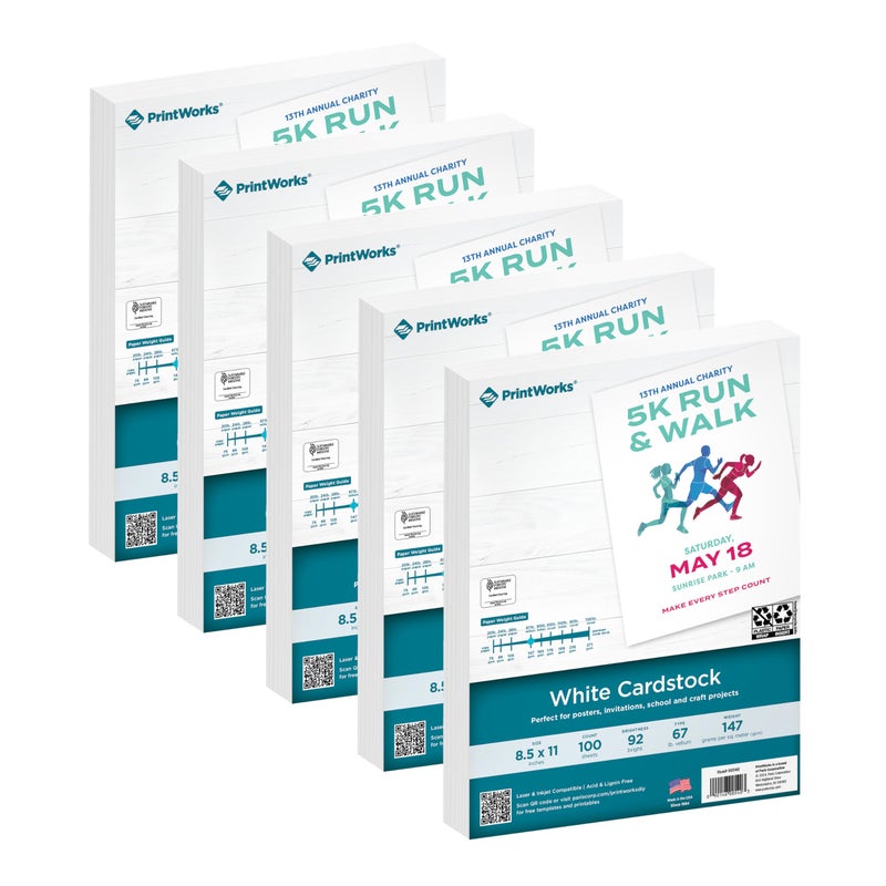 Printworks White Cardstock, 67 lb, 96 Bright, FSC Certified, (5 pack bundle) 500 Sheets, 8.5 x 11 Inch (00540C) - Image 1
