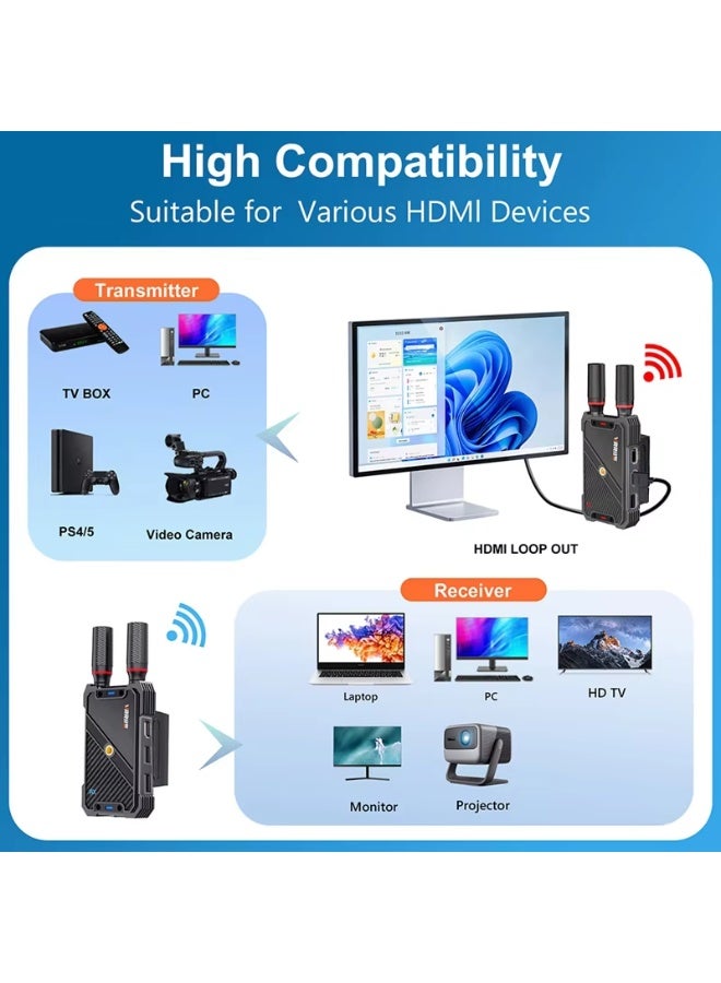 فرييس جهاز VRRIIS WL082K اللاسلكي لتمديد نطاق HDMI KVM لمسافة 400 متر، يدعم إرسال واستقبال الفيديو، ولوحة المفاتيح، والماوس، والكاميرا، والكمبيوتر المحمول، والتلفزيون. - Image 4