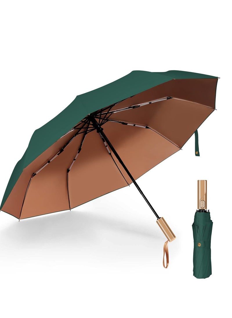 SYOSI Windproof Travel Umbrella, Wind Resistant, Small Compact, Light, Automatic, Strong Steel Shaft, Mini, Folding and Portable, Backpack, Car, Purse Umbrellas for Men and Women, Green  - Image 1