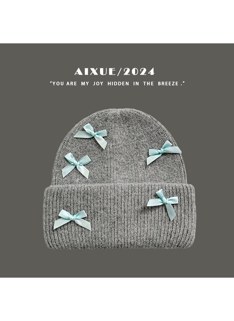 Generic - South Korea purchasing fashion niche designer cute bow ribbon Angola autumn and winter wool knitted hat Pink - Image 1