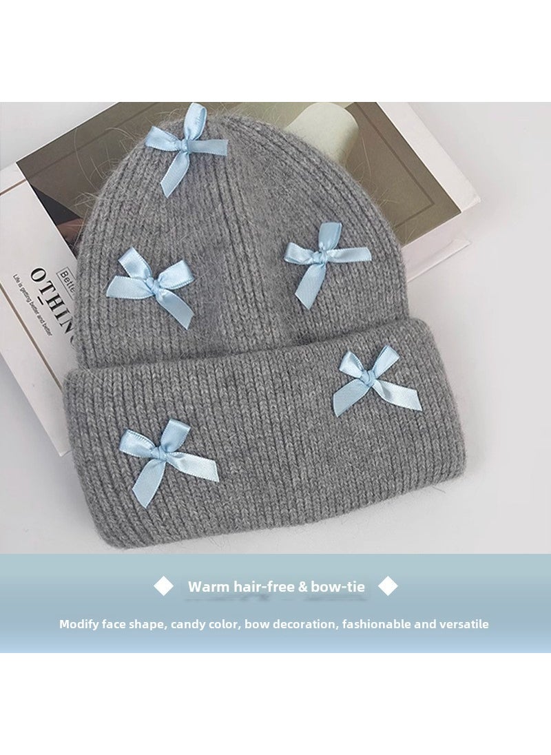Generic - South Korea purchasing fashion niche designer cute bow ribbon Angola autumn and winter wool knitted hat Pink - Image 1