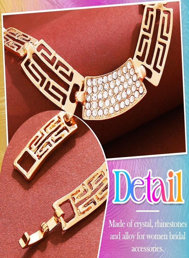 Aukmla Gold Jewelry Set Rhinestone Necklace Earrings Bracelet Ring Sets Prom Costume Jewelry for Women (Gold) - Image 4