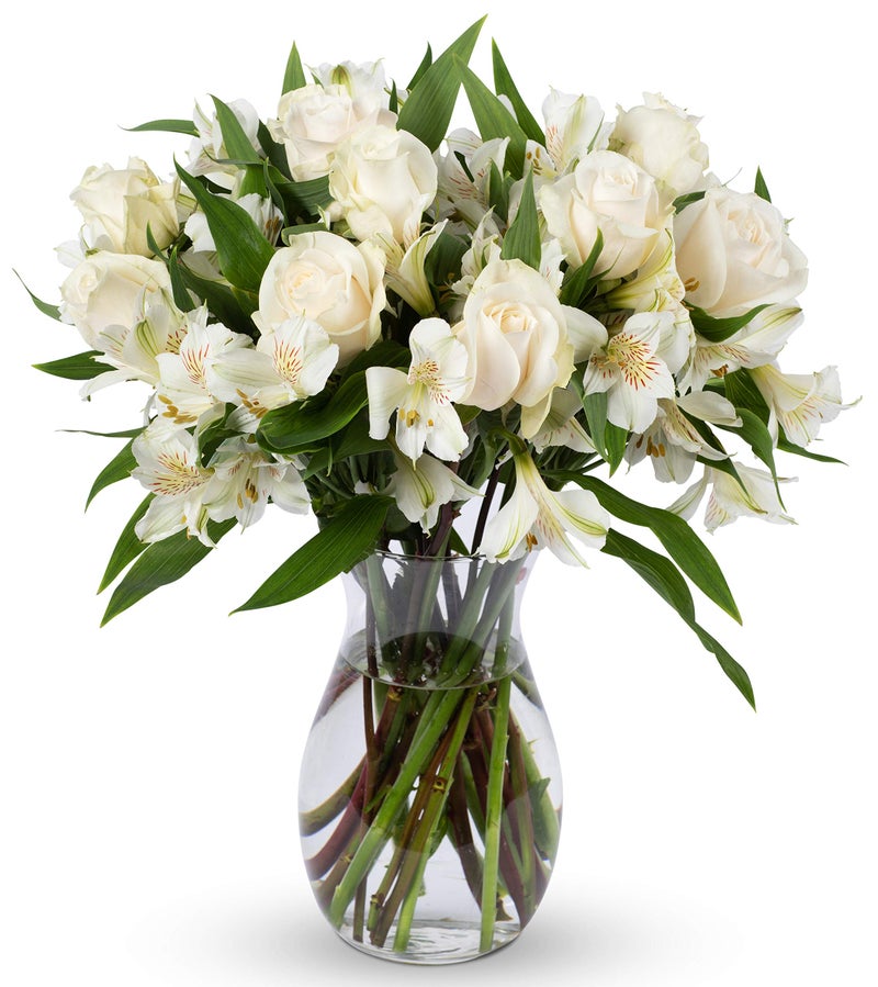 Benchmark Bouquets - Elegance Roses & Alstroemeria (Glass Vase Included) - Fresh Flowers for Delivery - Gift for Graduation, Birthday, Anniversary, Sympathy, Get Well, Congratulations - Image 1