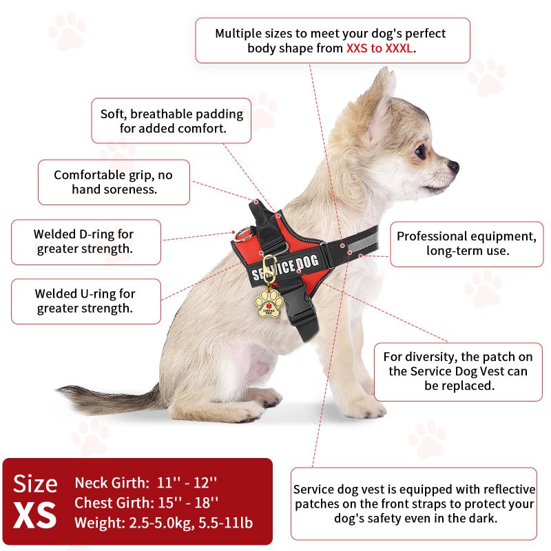 Opstin Service Dog Vest, ID Tag 50 ADA Information Cards, Service Dog Harness w Patch in Sizes X Small to XX Large, Metal Dog Tag has Ruggedized Clip, Service Animal Cards, ESA Accessory Set X-Small - Image 5