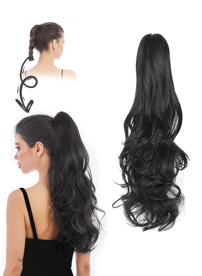Wavy Ponytail Extension Claw Clip for Black Women 20" Synthetic Curly Clips in Pony Tails Hair Extensions Wigs Fluffy Heat Resistant Hairpieces for Wedding Party Daily Use - Image 1