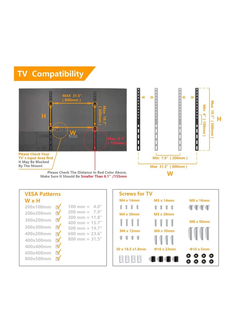 BGM - 5Rcom TV Stand Mount, Universal TV Stand Tabletop for 22 to 65 inch Plasma LCD LED Flat Screen TVs, TV Legs, Holds up to 88lbs, Max VESA 800 x 500mm, Height Adjustable TV Base, TV Stand - Image 1