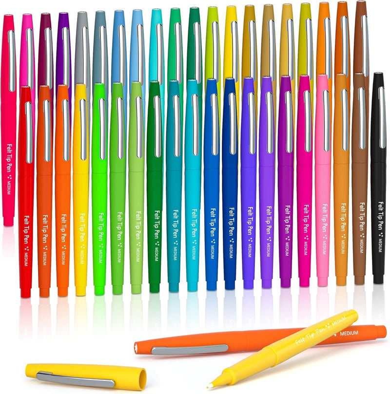 Lelix 40 Colors Felt Tip Pens, Medium Point Felt Pens, Assorted Colors Markers Pens For Journaling, Writing, Note Taking, Planner Coloring, Perfect as Art Office and School Supplies - Image 1
