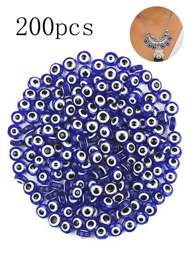 واي جيه 200 حبة خرز عين شريرة، خرز عين شريرة أزرق مصنوع يدويًا بحجم 8 ملم من الراتنج، خرز فاصل مستدير بعين شريرة، خرز مصنوع يدويًا لصنع المجوهرات اليدوية مثل الأساور، الأقراط، القلائد والحرف اليدوية - Image 1