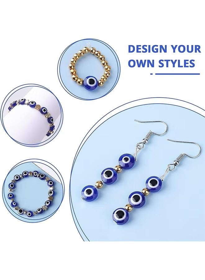 واي جيه 200 حبة خرز عين شريرة، خرز عين شريرة أزرق مصنوع يدويًا بحجم 8 ملم من الراتنج، خرز فاصل مستدير بعين شريرة، خرز مصنوع يدويًا لصنع المجوهرات اليدوية مثل الأساور، الأقراط، القلائد والحرف اليدوية - Image 3